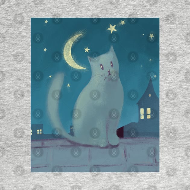 Cute cat on the roofs at night by Mimie20